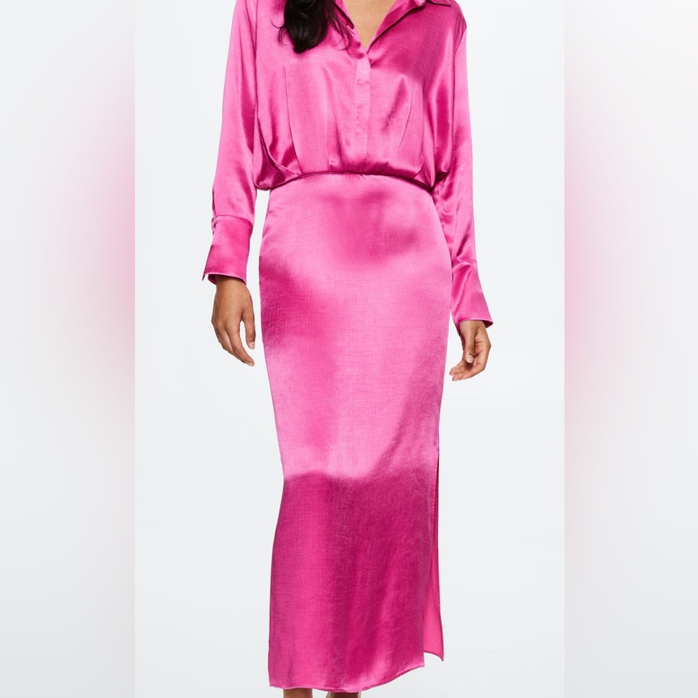 Mango satin shirt dress